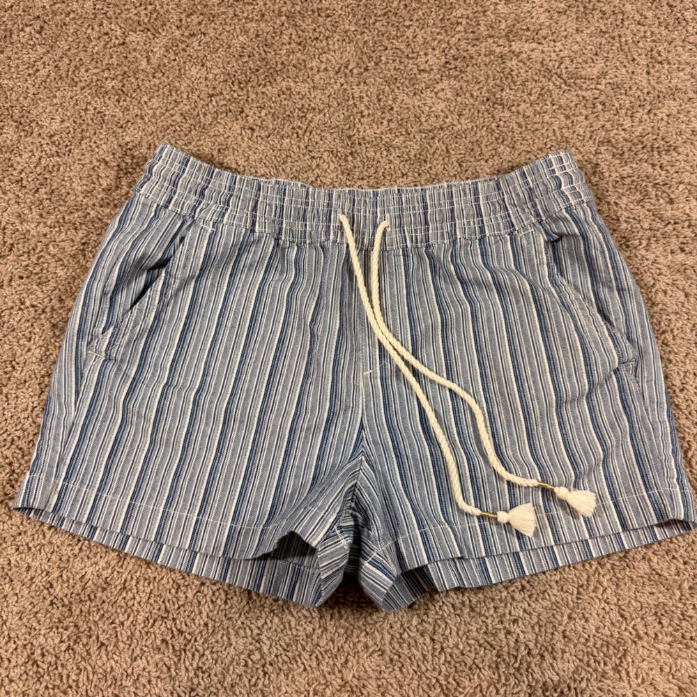 LOFT‎ Striped Pull On Shorts Womens L Blue White Cotton Blend Excellent Casual